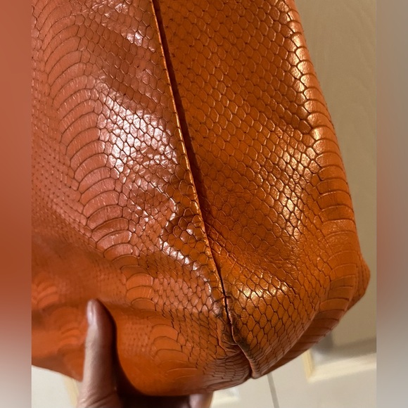 Ralph Lauren Orange Leather Snakeskin Embossed Shopper Tote - Picture 5 of 11